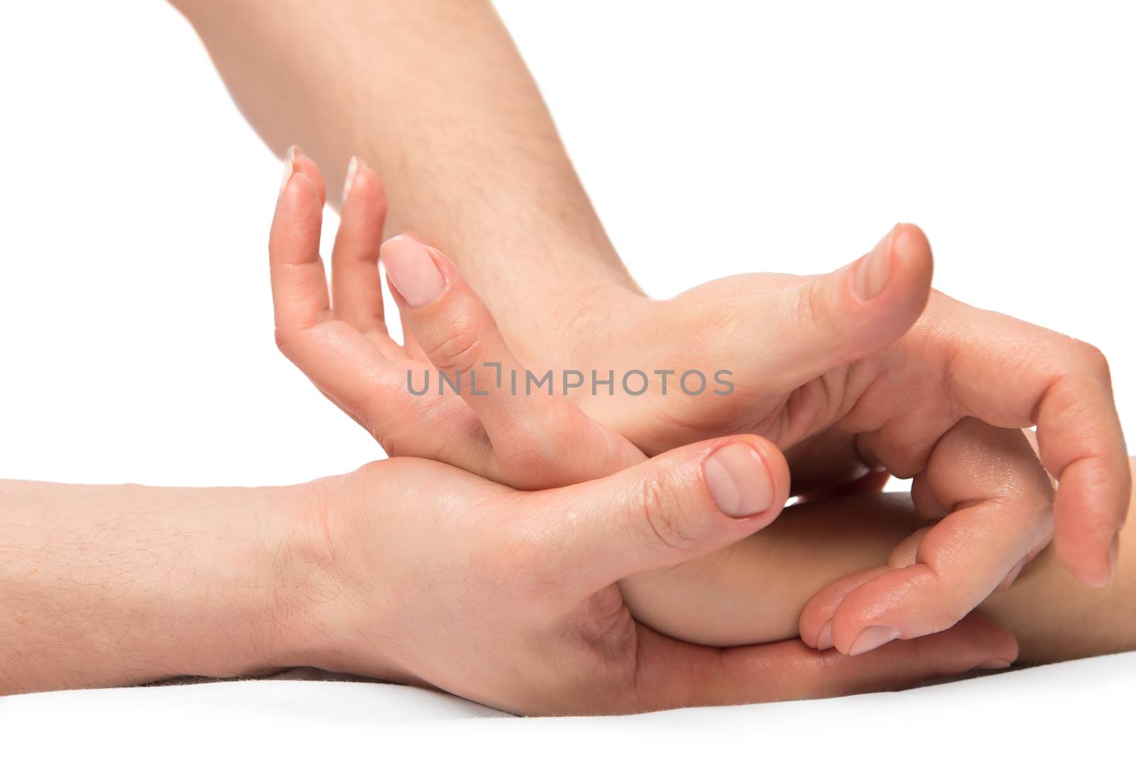 kneading massage hands, close-up shot on a white background by kosmsos111