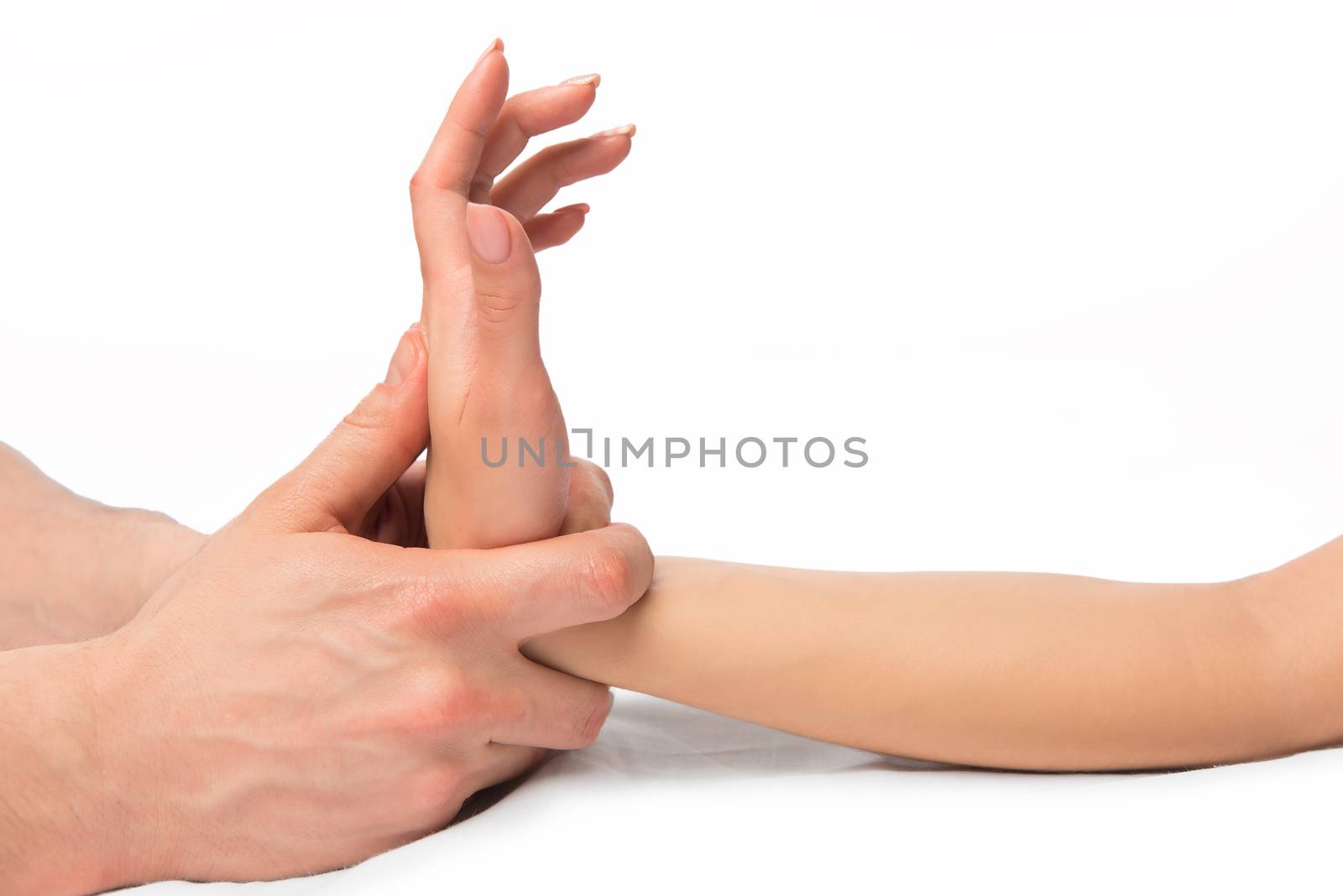 point professional massage hands close up isolated