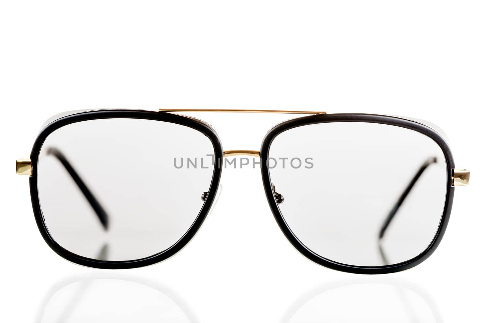 black sunglasses in a retro style on a white background isolated