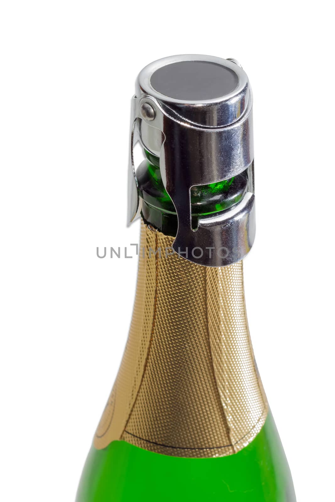 Wine stopper on a bottle with sparkling wine closeup by anmbph