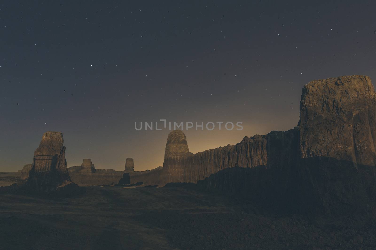 landscape desert night and the starry sky