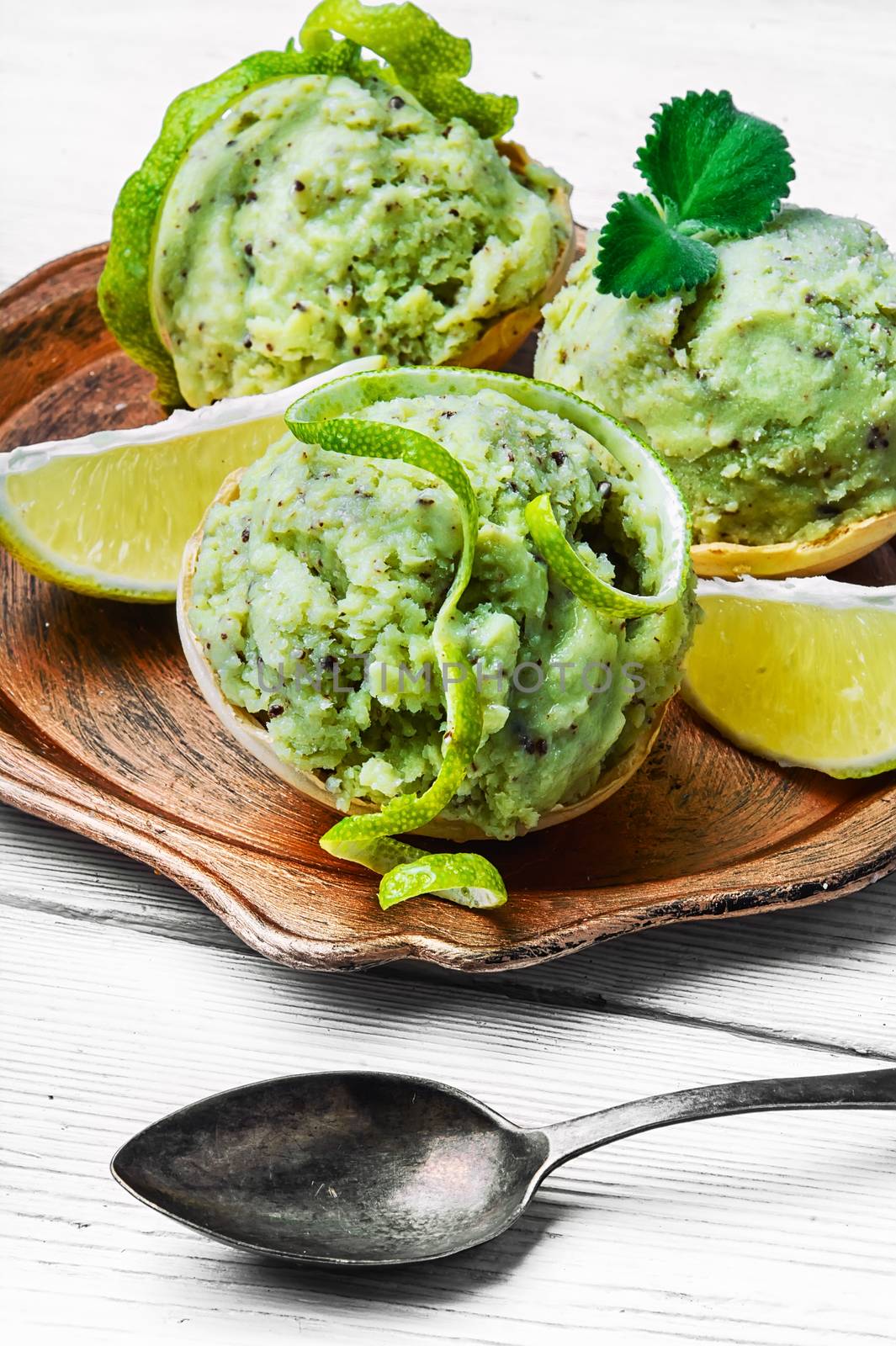 summer ice cream flavored with lime and mint