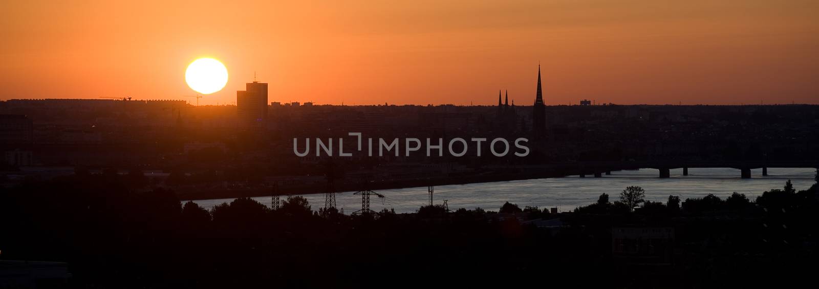 sunrise over city of Bordeaux, France, Europe