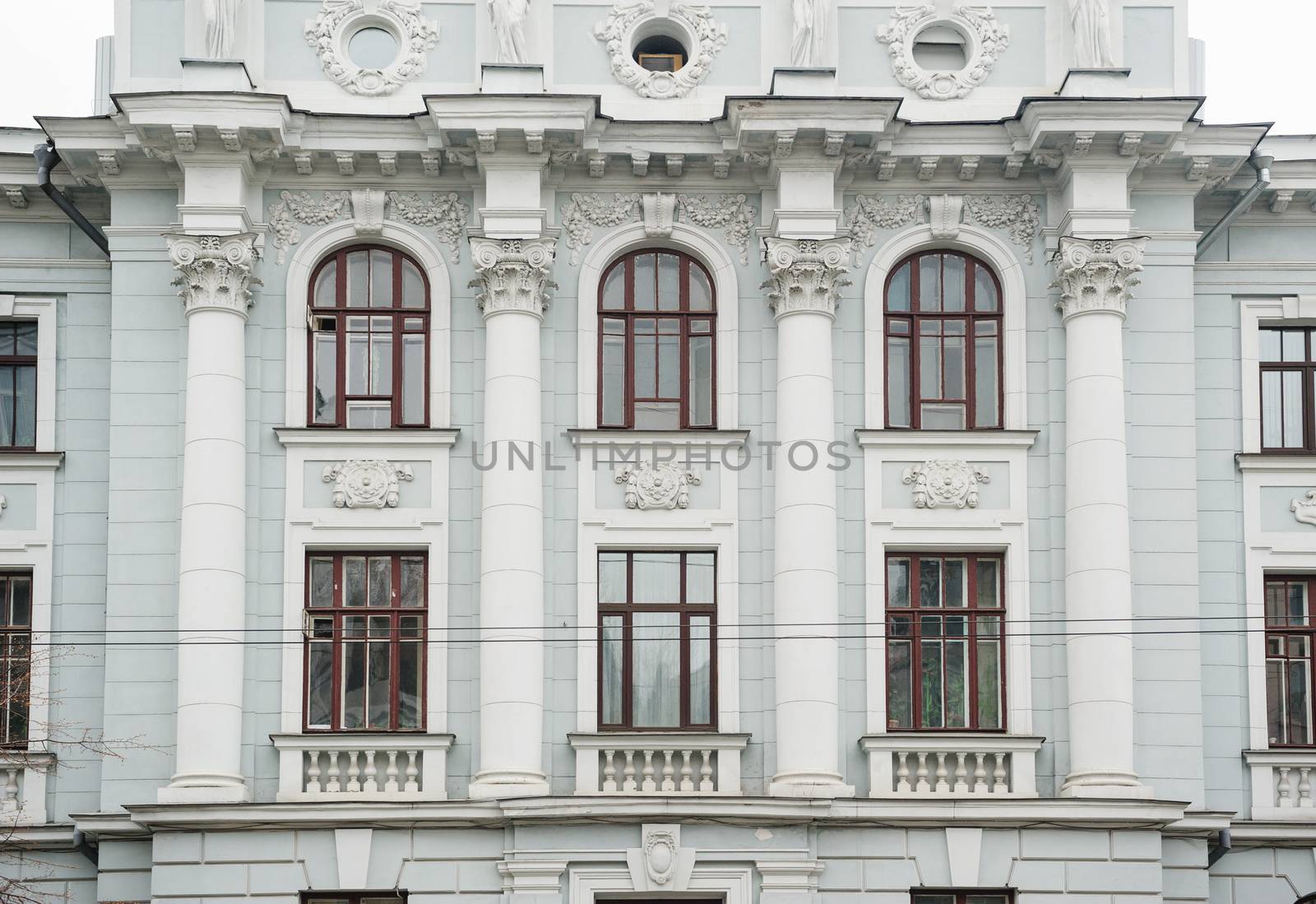 architecture of the historic building with Windows and columns.