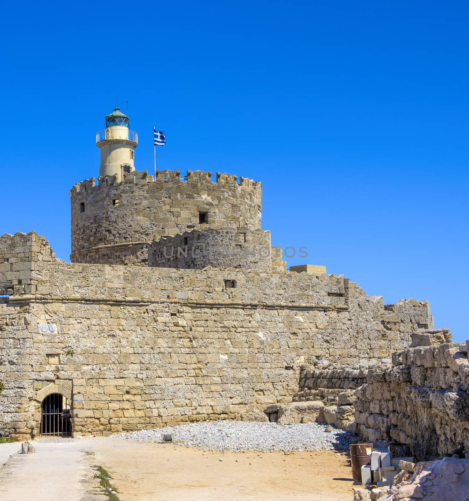 beautiful sea views of the city of Rhodes on the bright blue Mediterranean Sea