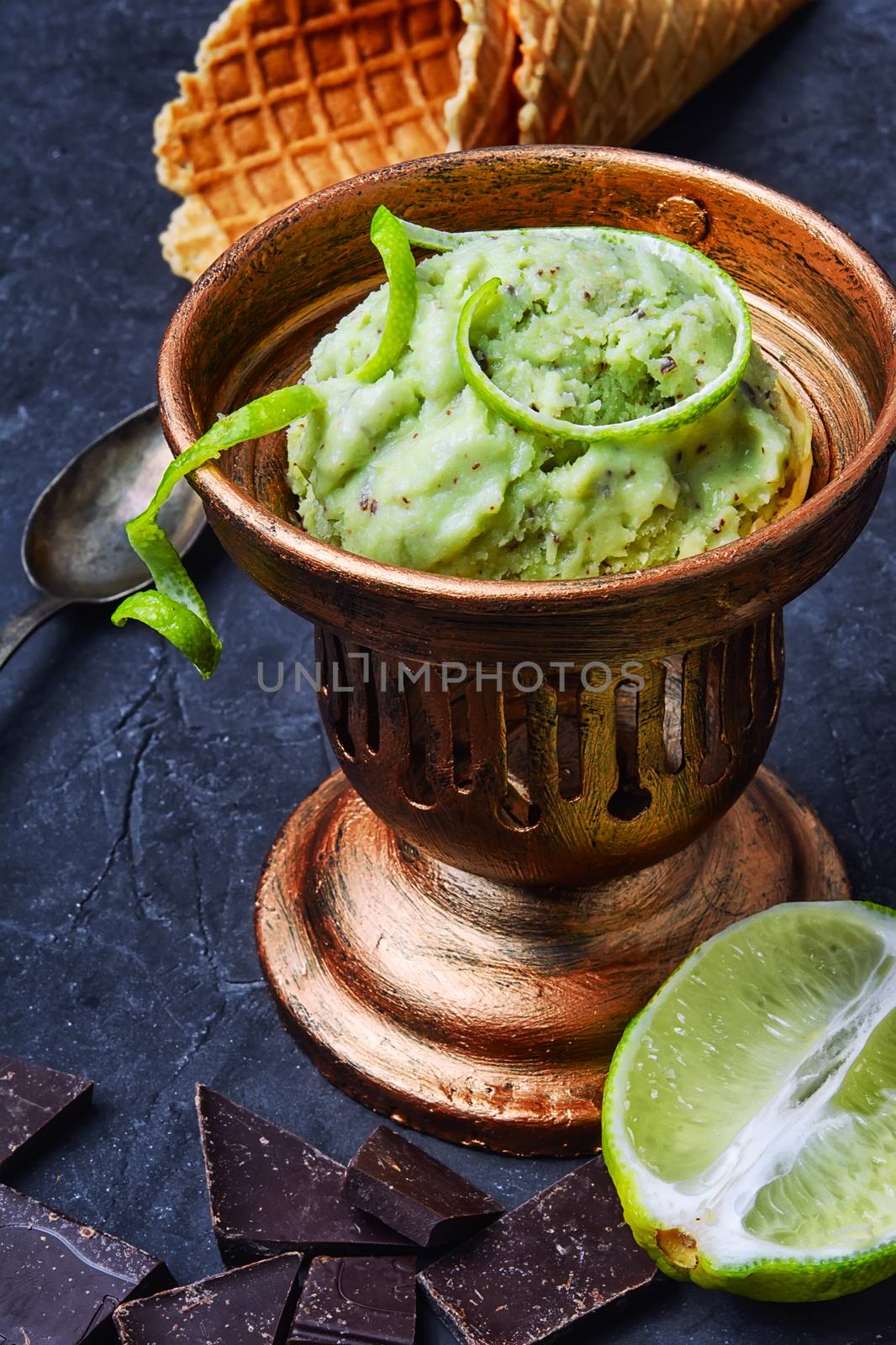 Dessert of the summer ice cream with lime and chocolate