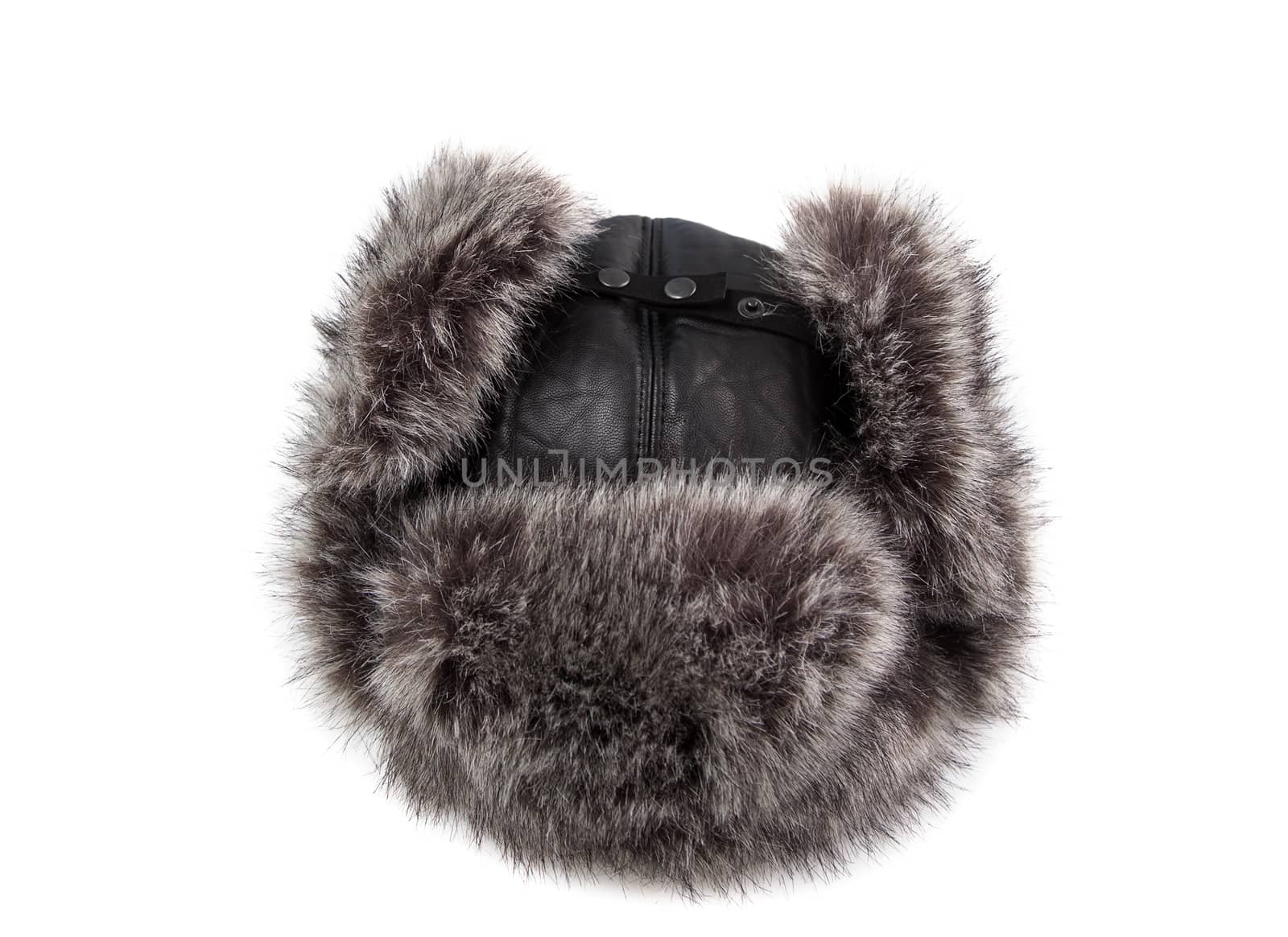 winter hat earflaps of leather and fur