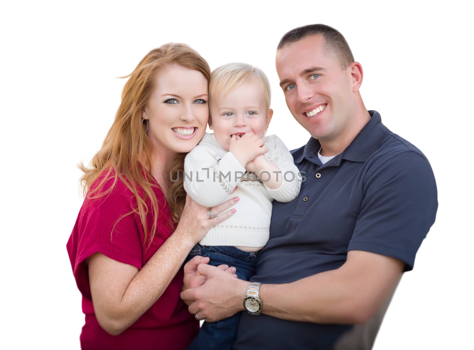 Young Military Parents and Child Isolated On A White Background.