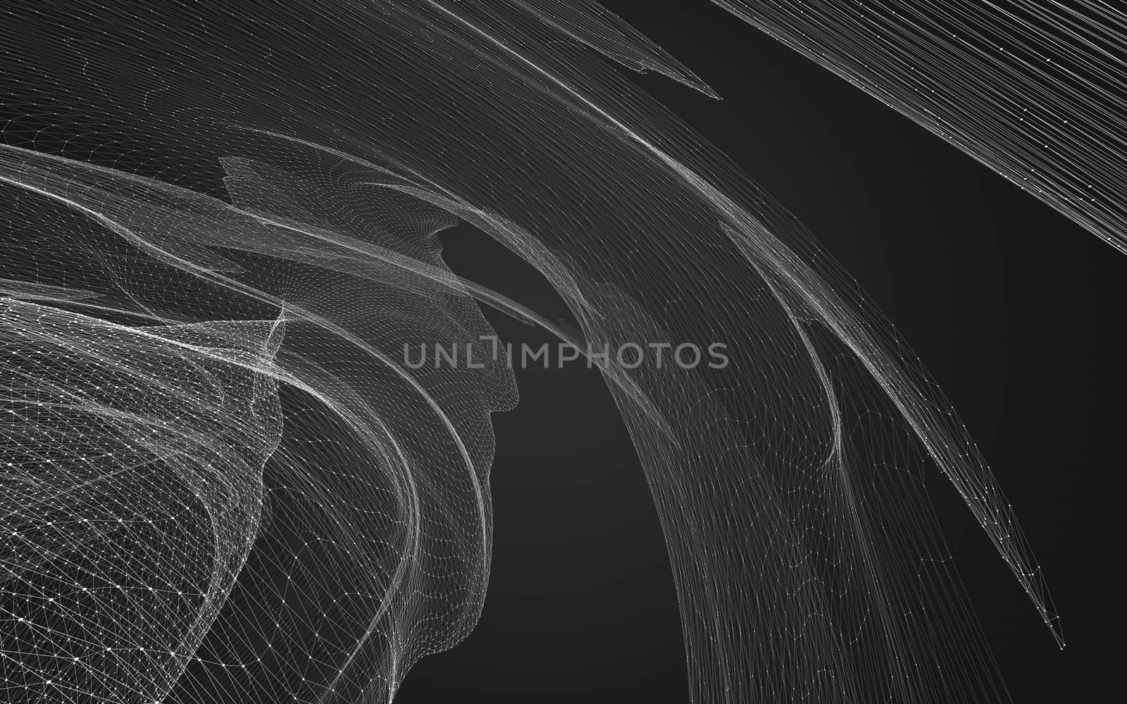 Abstract polygonal space low poly dark background with connecting dots and lines. Connection structure. 3d rendering