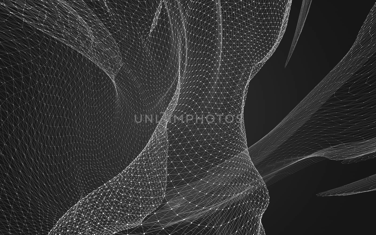 Abstract polygonal space low poly dark background with connecting dots and lines. Connection structure. 3d rendering