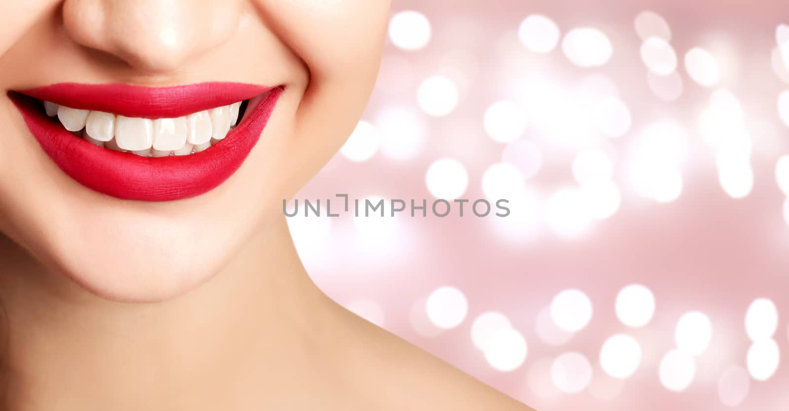 Woman smile closeup against an abstract background with blurred by Nobilior