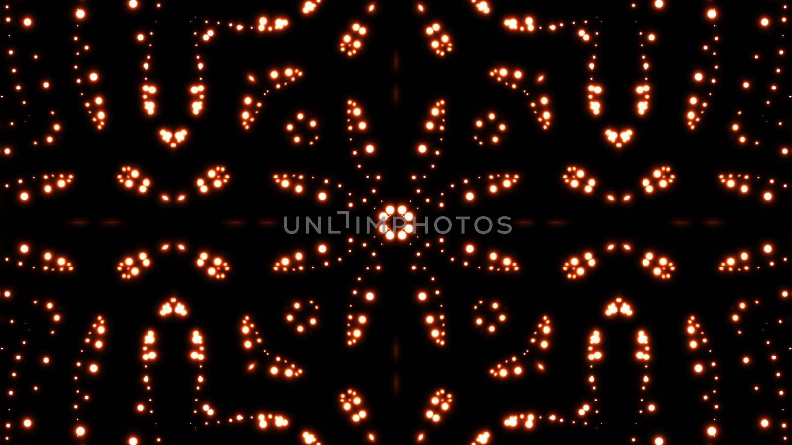 Glowing particles kaleidoscope with black background. Shining elements