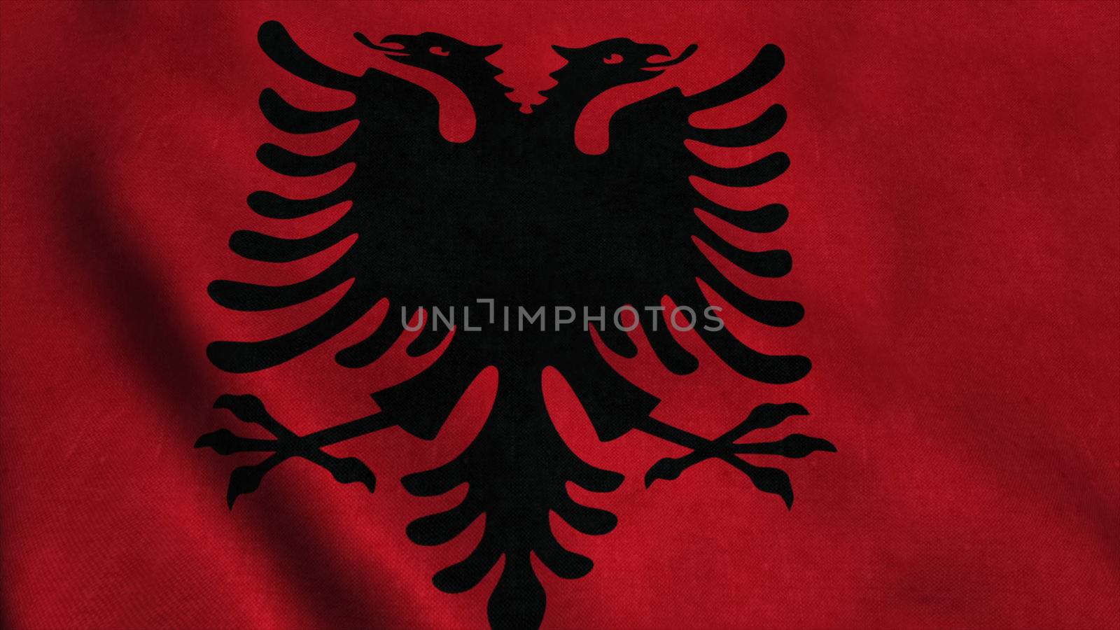 Realistic Ultra-HD flag of the Albania waving in the wind. Seamless loop with highly detailed fabric texture. Loop ready in 4k resolution.