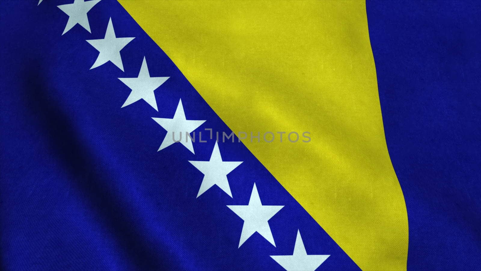 Realistic Ultra-HD flag of the Bosnia and Herzegovina waving in the wind. Seamless loop with highly detailed fabric texture by nolimit046