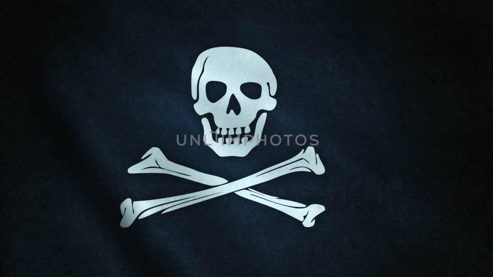 3d animation of pirate flag closeup. Seamless loop