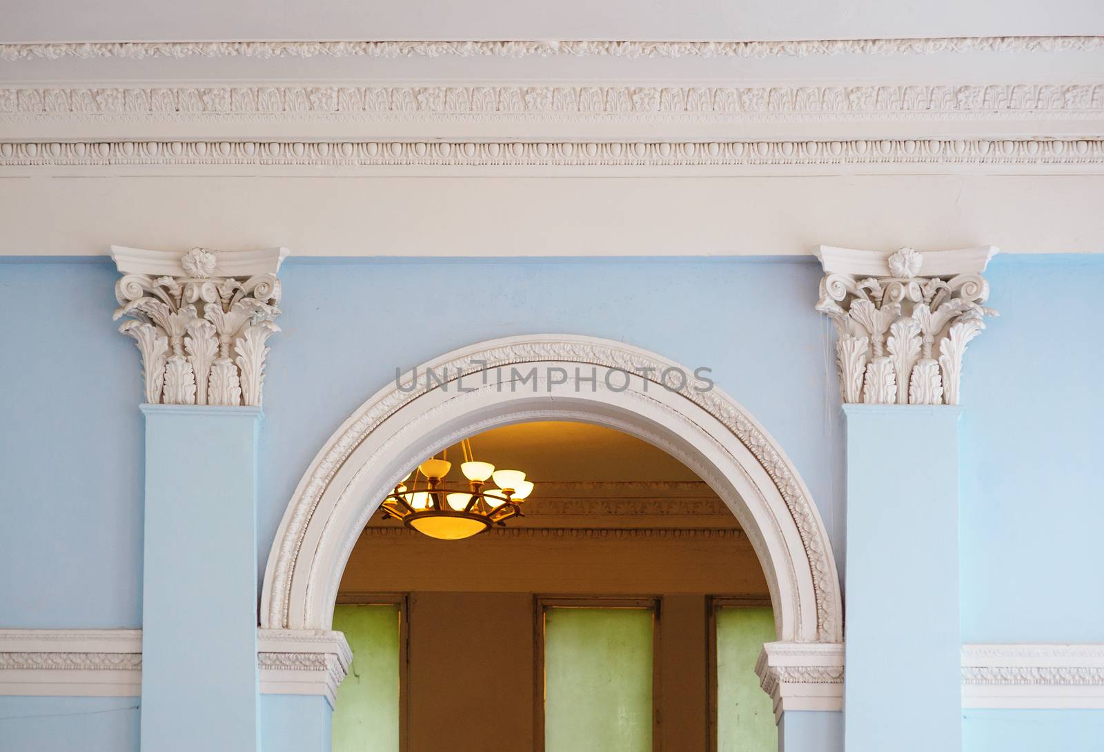 beautiful arch with columns in an old building architecture.