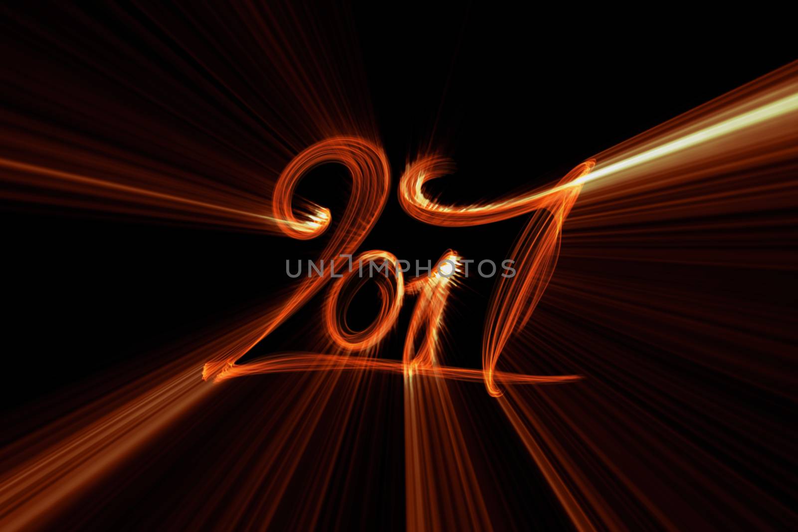 Happy new year 2017 flying digits numbers written with fire flame light on black background by skrotov