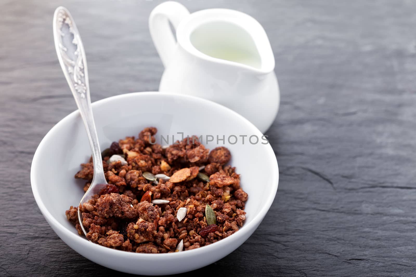 Granola - Healthy Chocolate Oat Bars in a white plate by supercat67