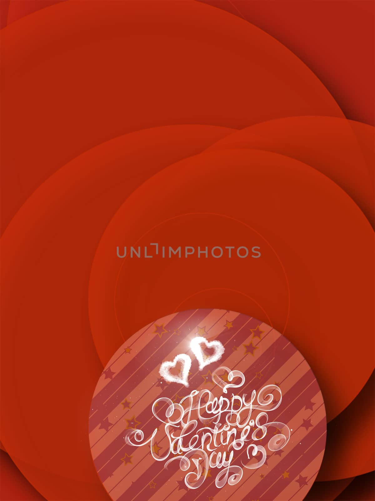 Happy Valentines day vintage lettering written by fire or smoke over red abstract background full of circles by skrotov