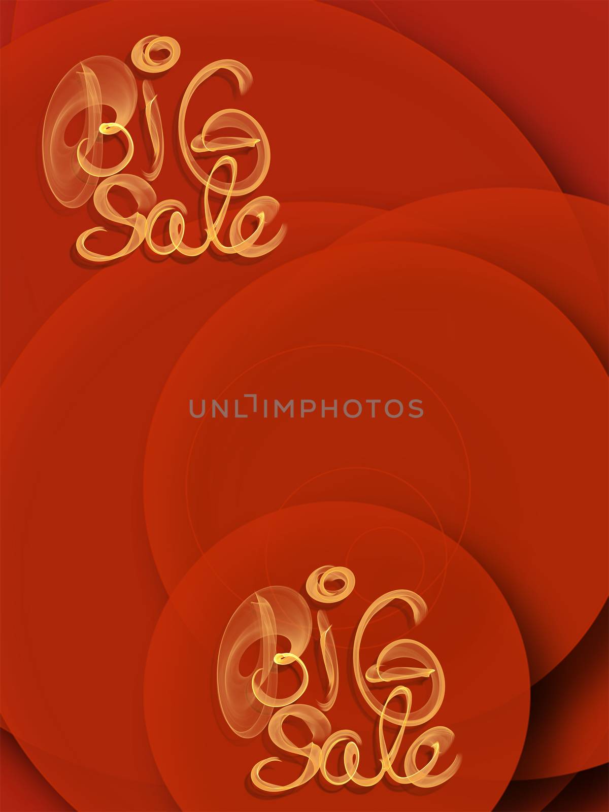 Big sale lettering written with smoke or flame on red abstract background full of circles by skrotov