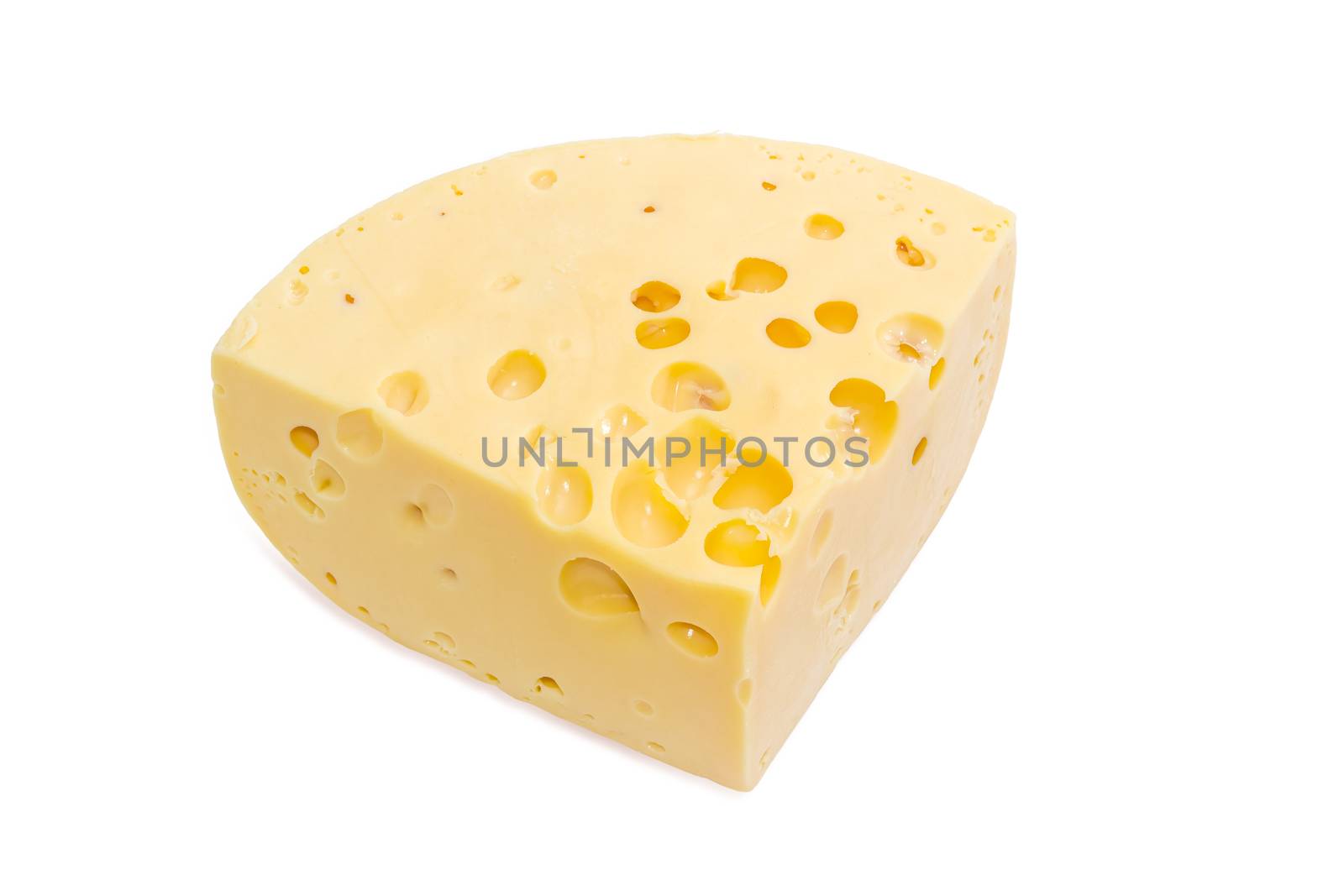 Piece of Swiss-type cheese on a light background by anmbph