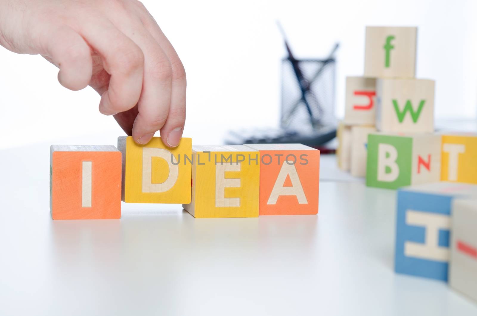IDEA word with colorful blocks. idea innovation concept business block alphabet plan hand concept