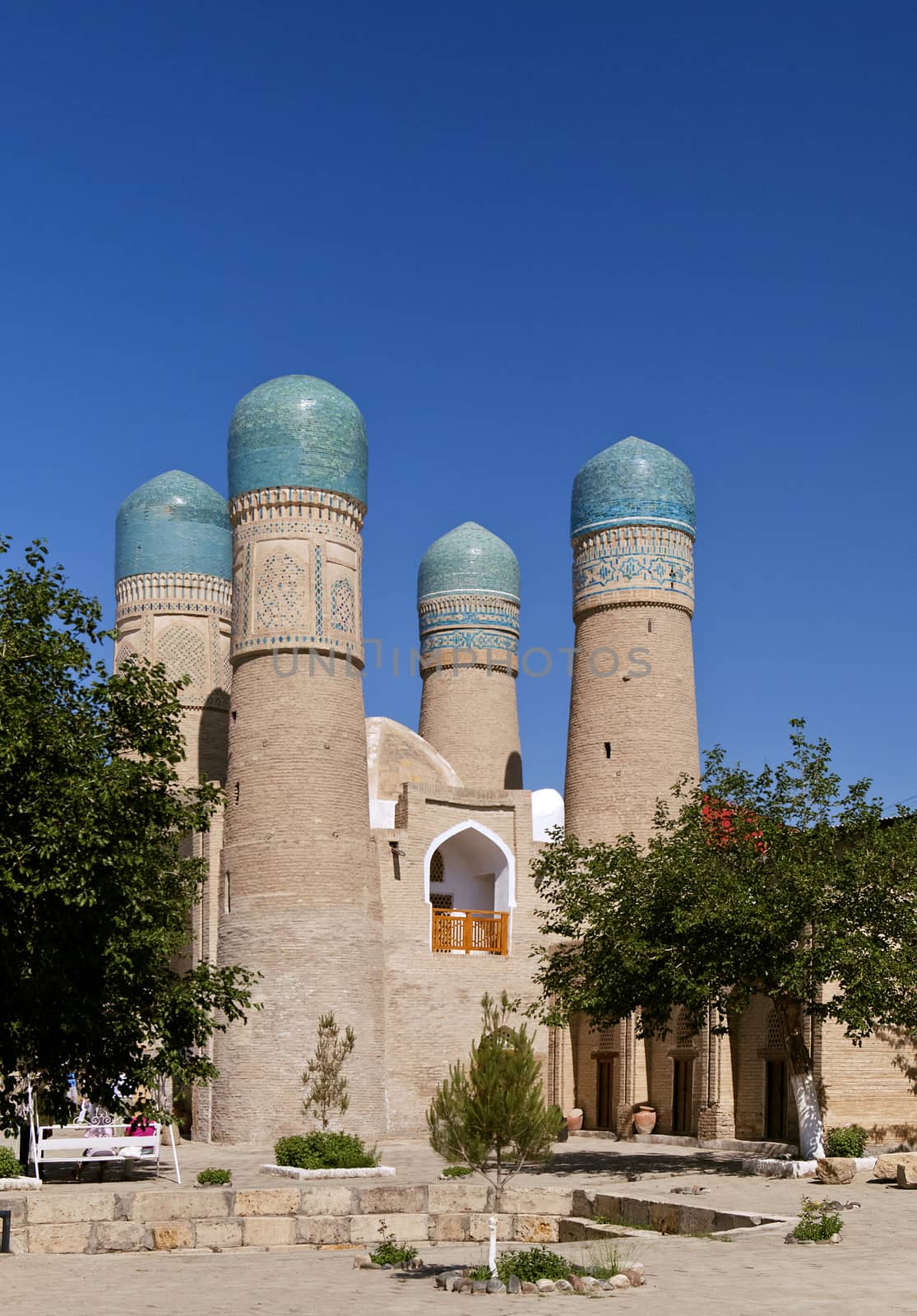 Beautiful historical madrassah Chor Minor in Bukhara, Uzbekistan