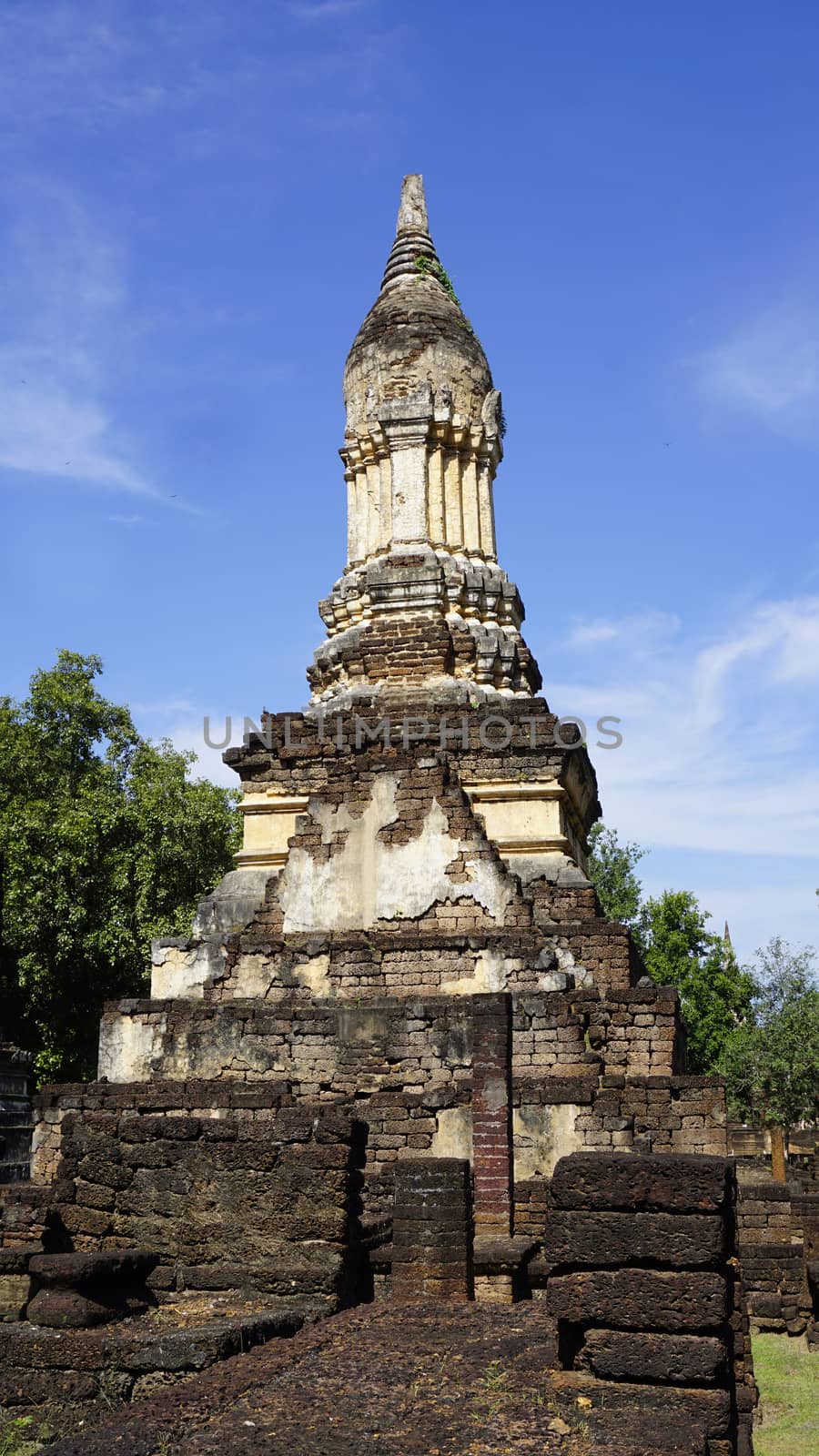 closeup Historical Pagoda Wat chedi seven rows temple by polarbearstudio