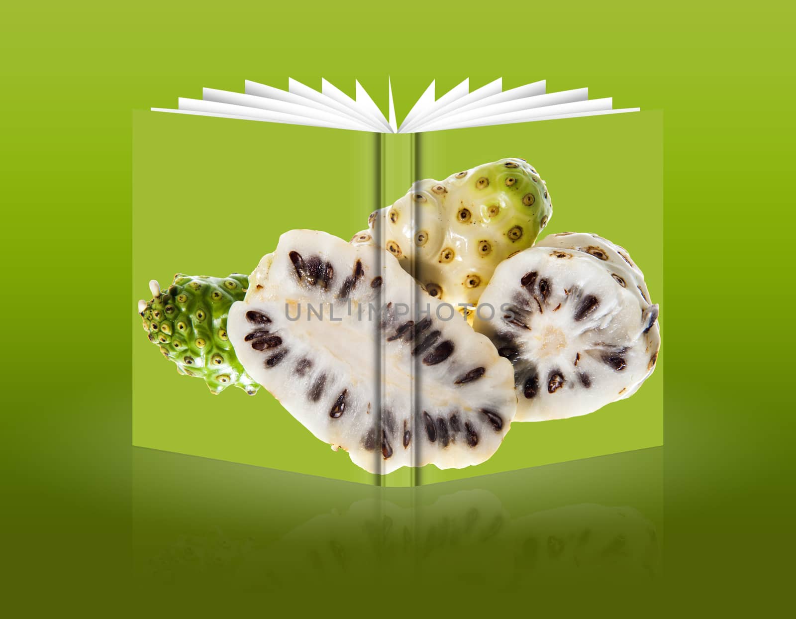 book of  Morinda citrifolia on a green background