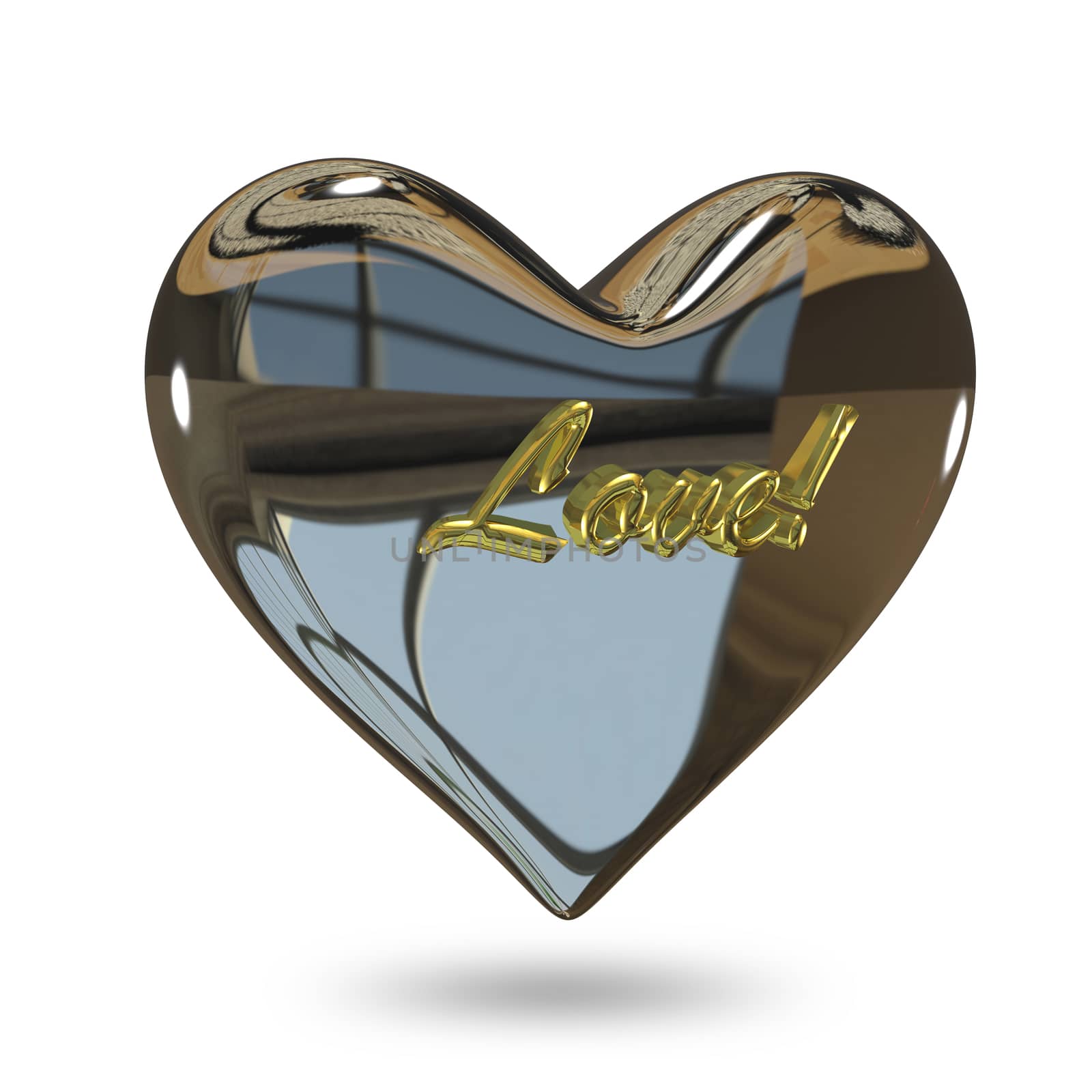 3D Illustration of a Metal Heart on a White Background