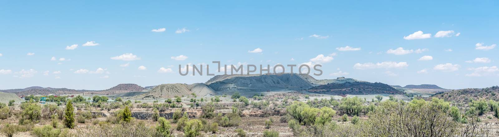 Panorama of part of the diamond mine and mine dumps. Two famous diamonds, the Excelsior and Jubilee, were mined here