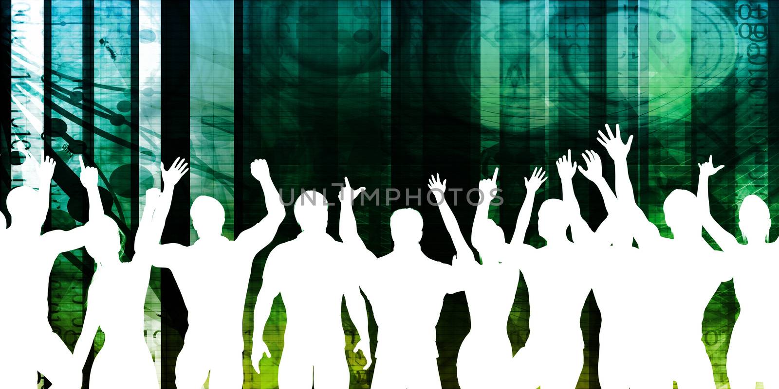 Young People Dancing Silhouette on Colorful Background