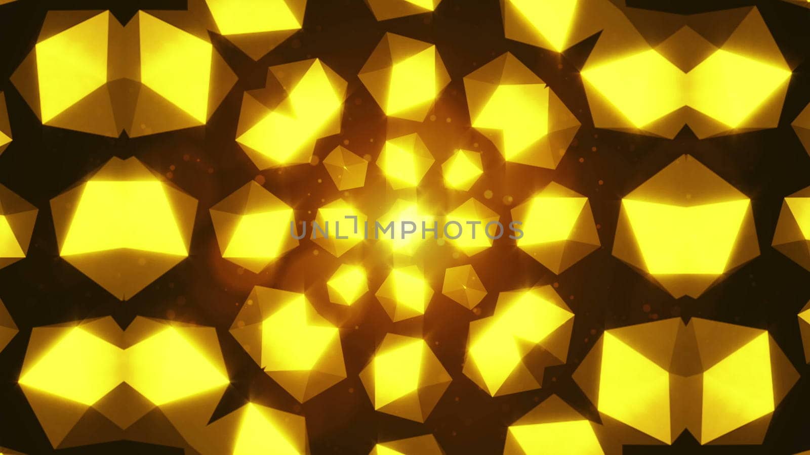 Flickering gold elements form tunnel. 3D rendered by nolimit046