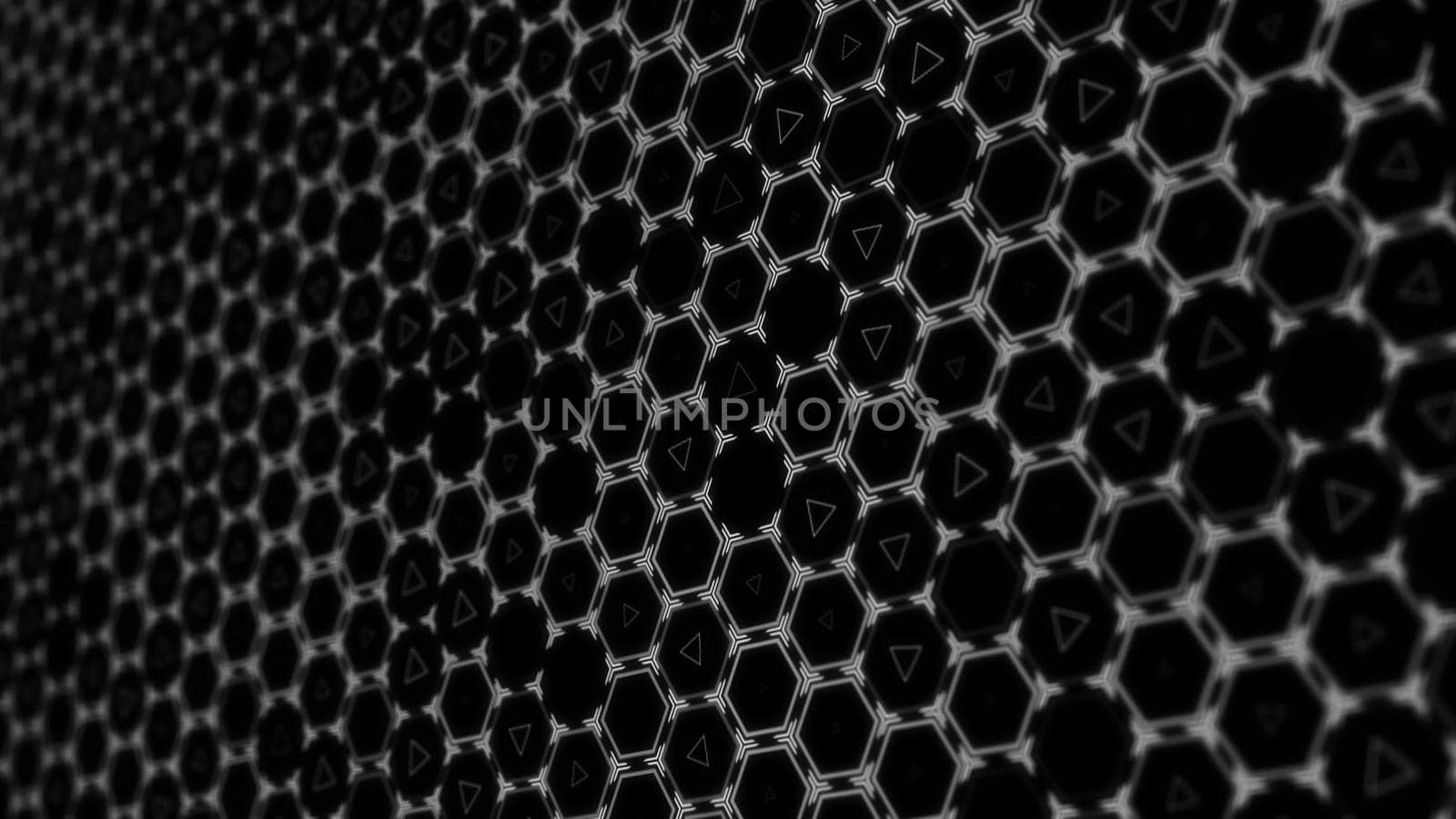 Hexagon technology background with depth of field. 3D rendered