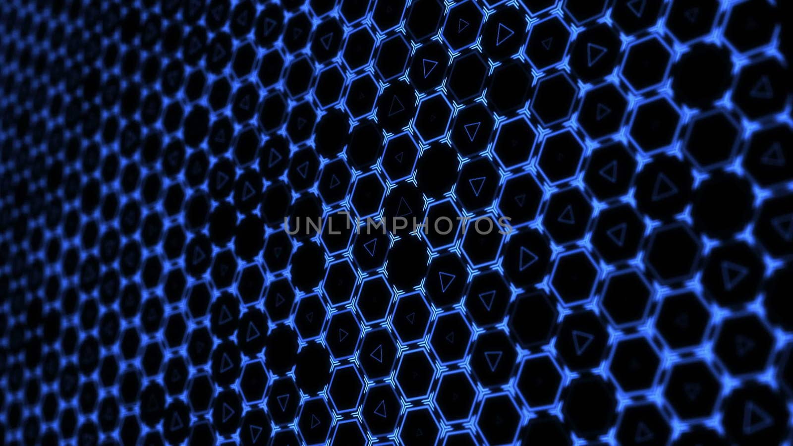 Hexagon technology background with depth of field. 3D rendered