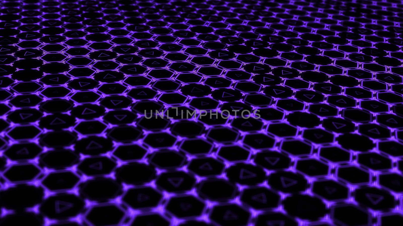 Hexagon technology background with depth of field. 3D rendered