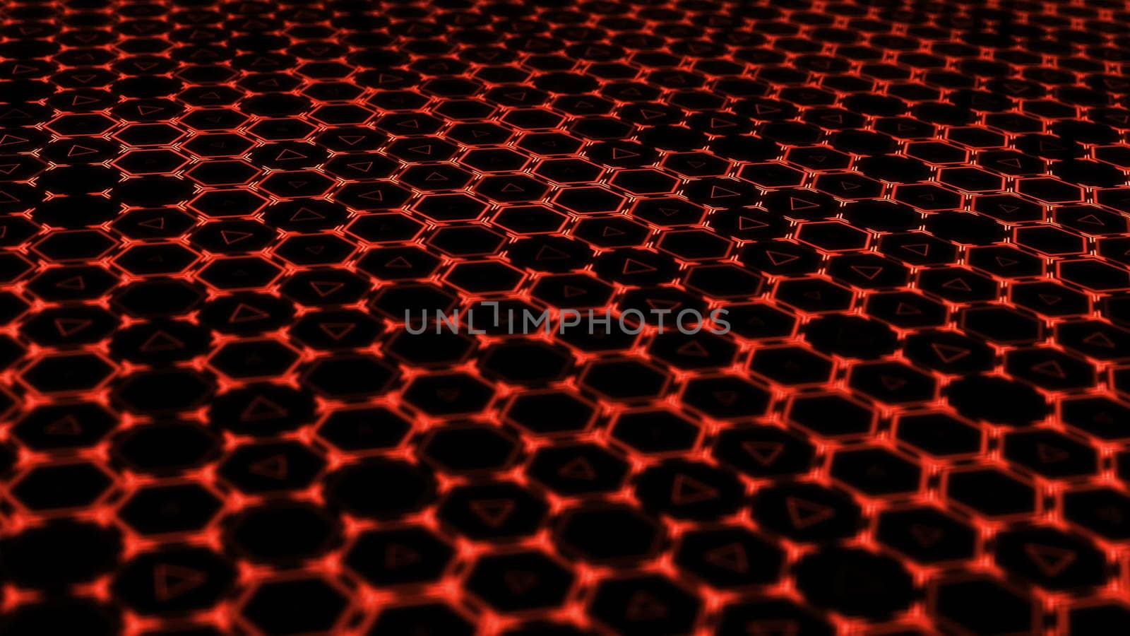 Hexagon technology background with depth of field. 3D rendered