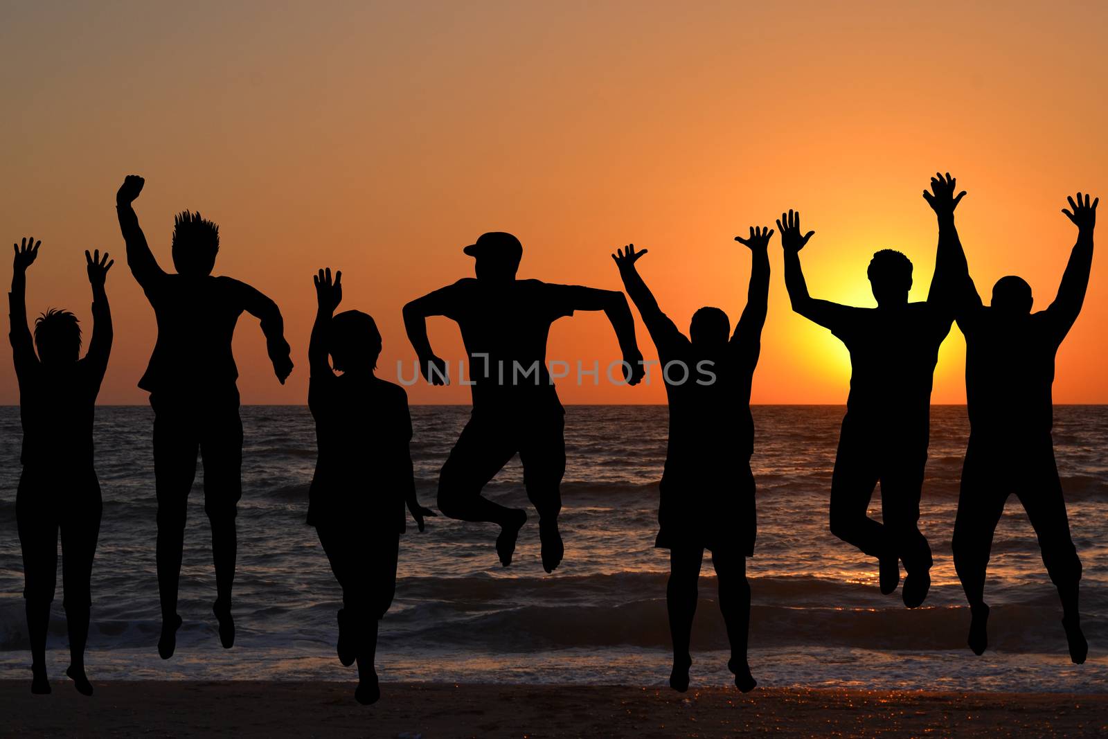 Group of silhouettes of people jumping by hibrida13