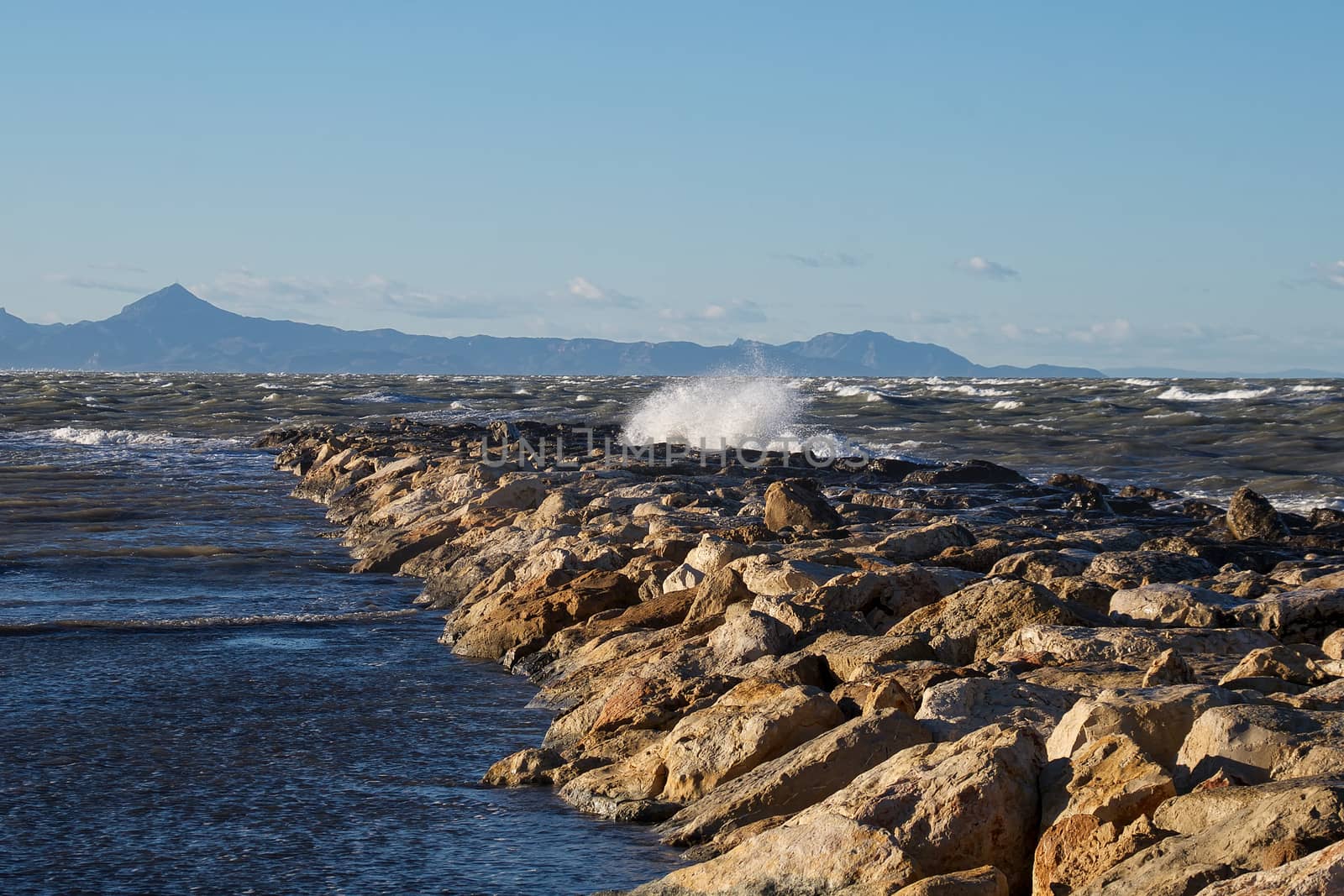 At the seaside on a windy day in Dénia, Spain