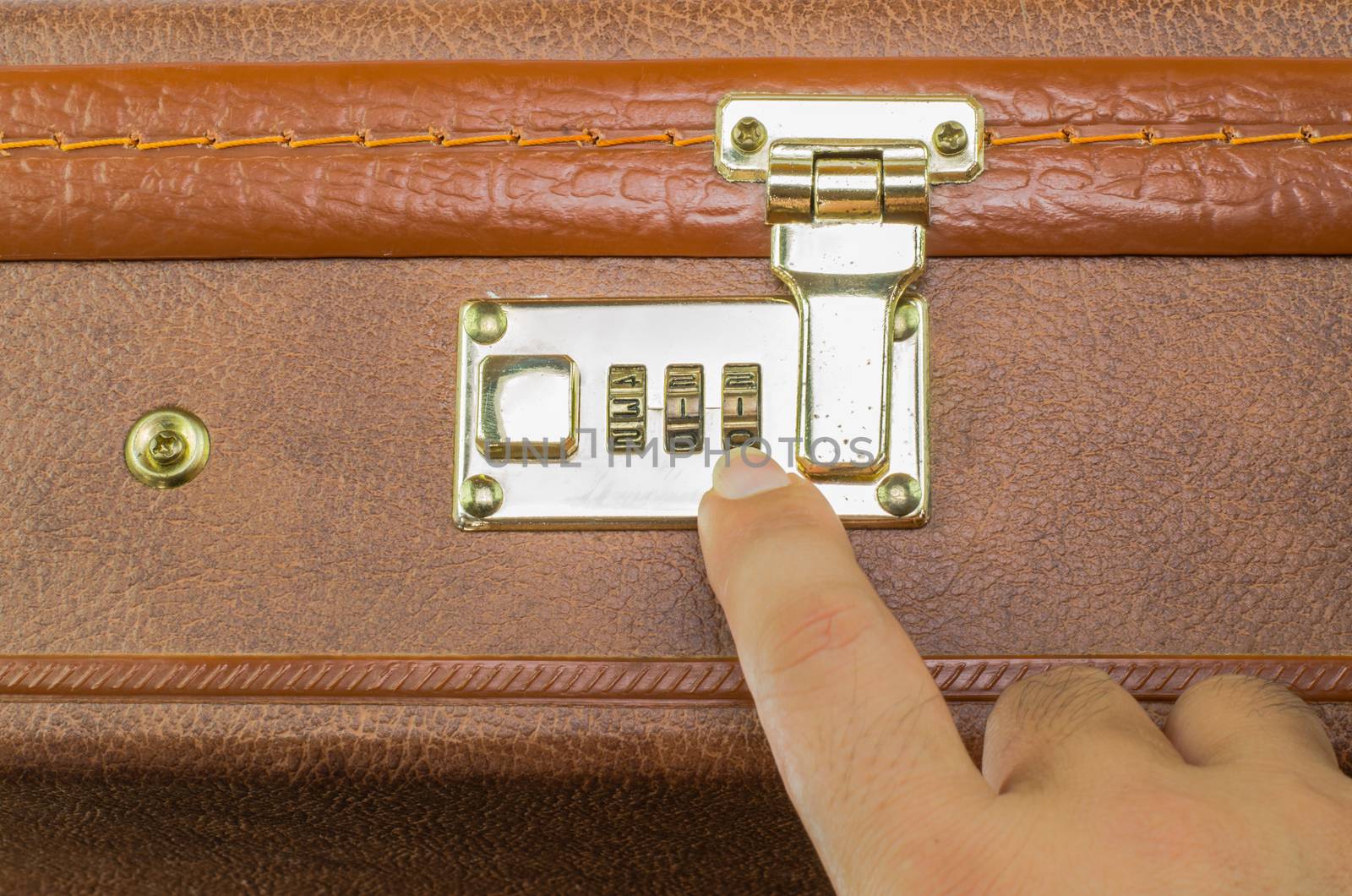 open suitcase brown with security code