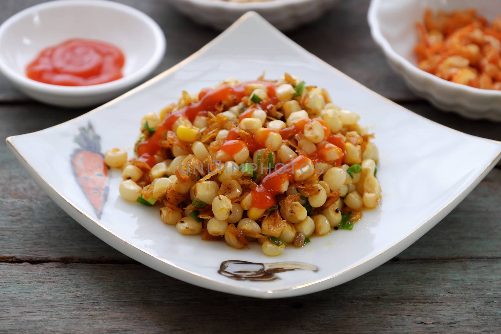 Vietnamese street food, corn fried dried shrimp by xuanhuongho