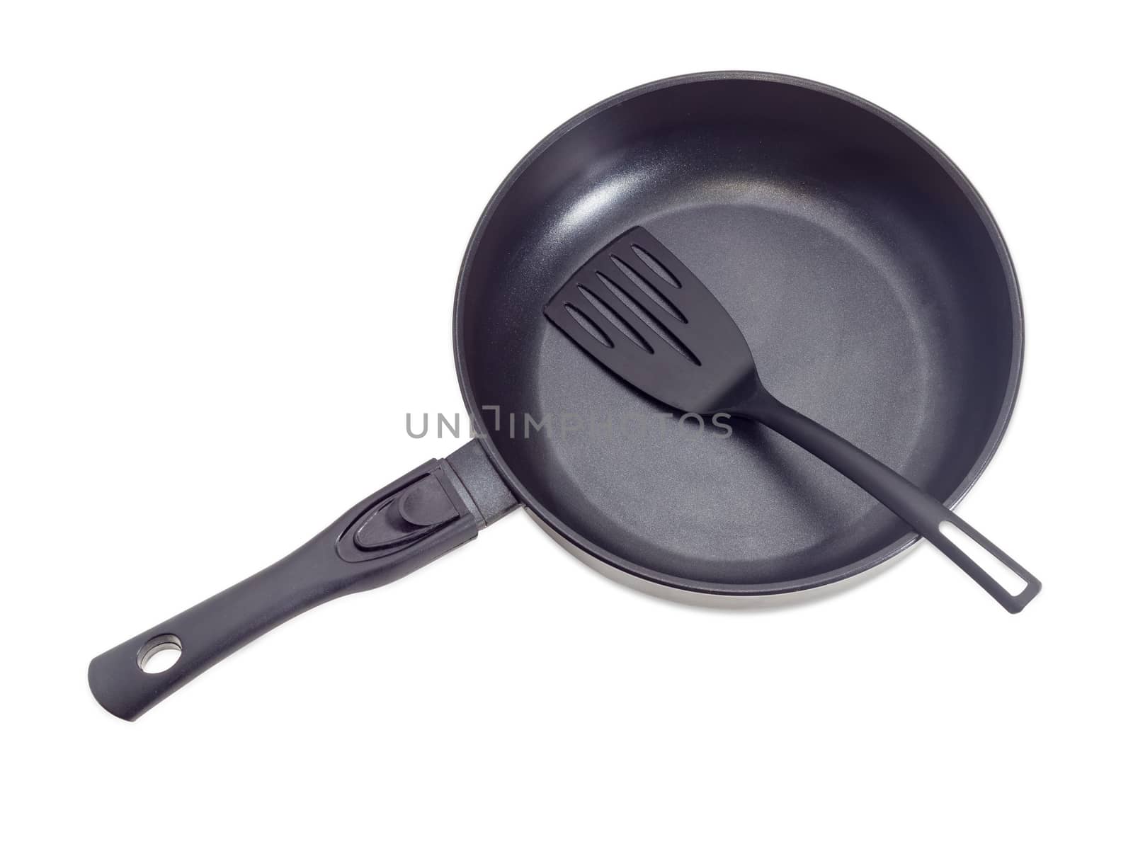 Frying pan with ceramic non-stick coating and plastic spatula by anmbph