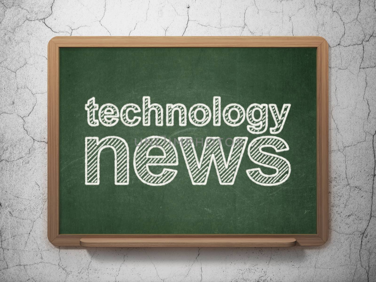 News concept: text Technology News on Green chalkboard on grunge wall background, 3D rendering