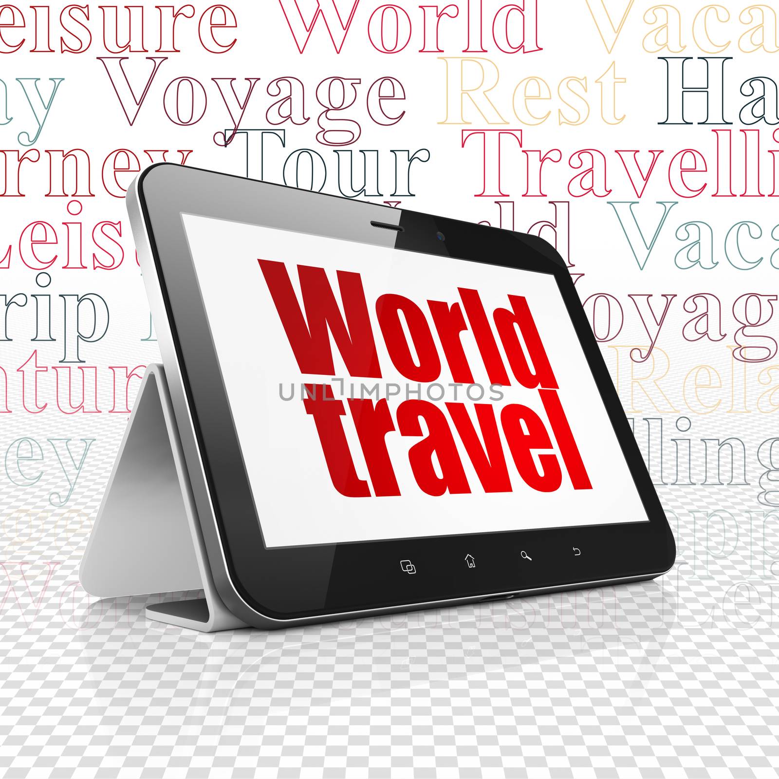 Tourism concept: Tablet Computer with World Travel on display by maxkabakov