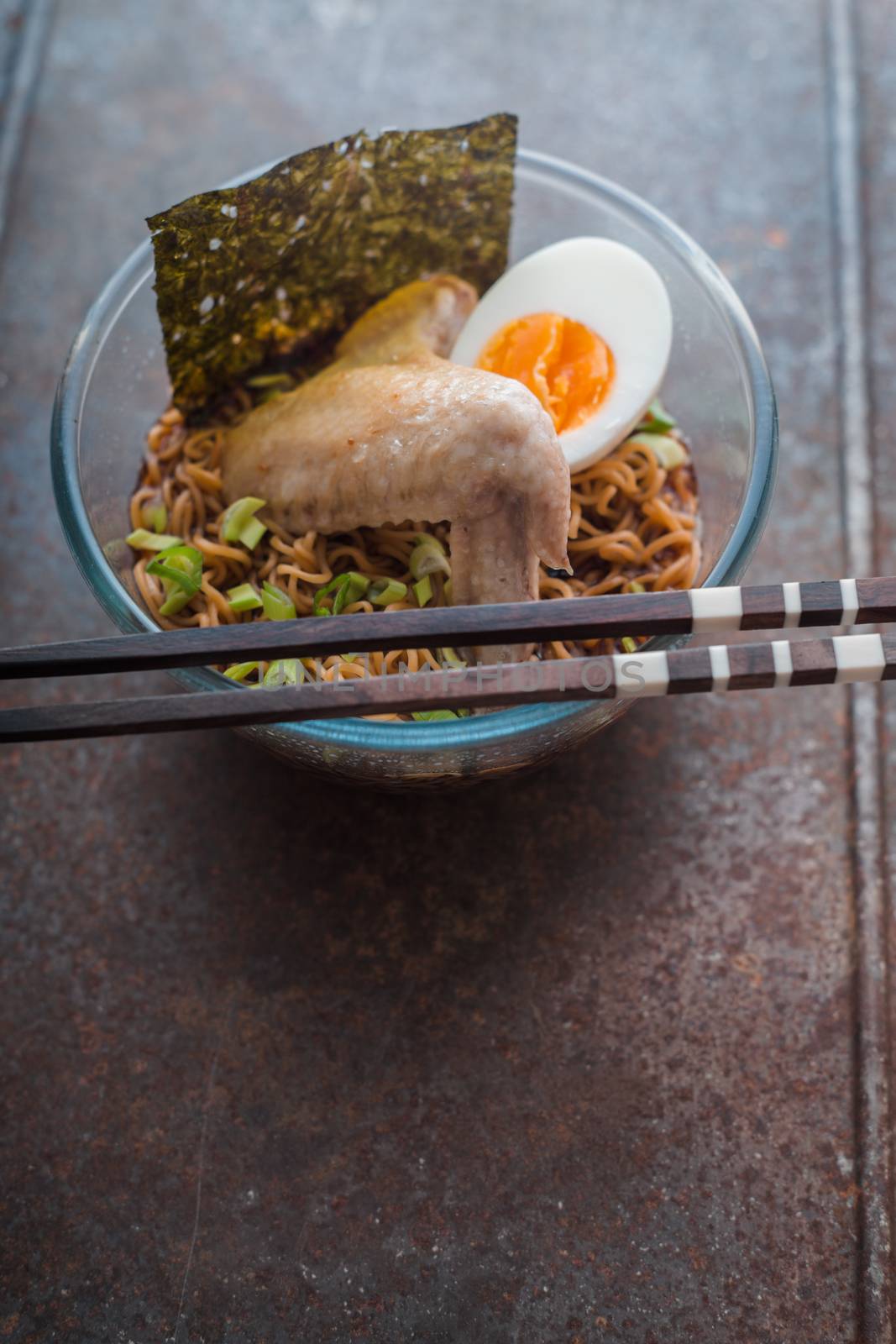 Soup Ramen noodle with chicken wing and egg by Deniskarpenkov