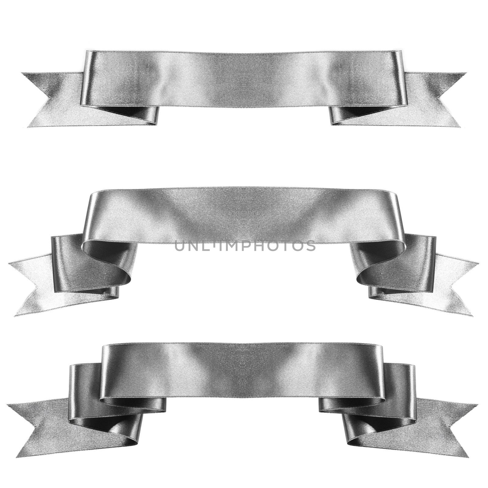 Silver banner ribbon set isolated on white background
