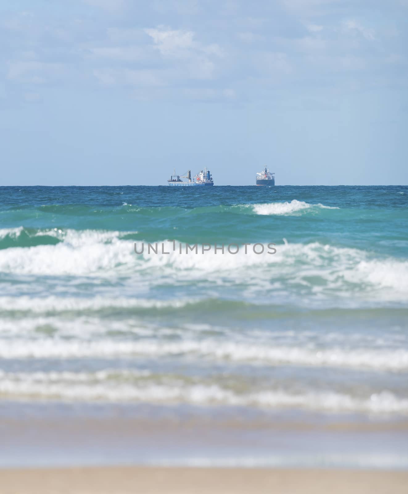 landscape Mediterranean Sea, the ships on horizon