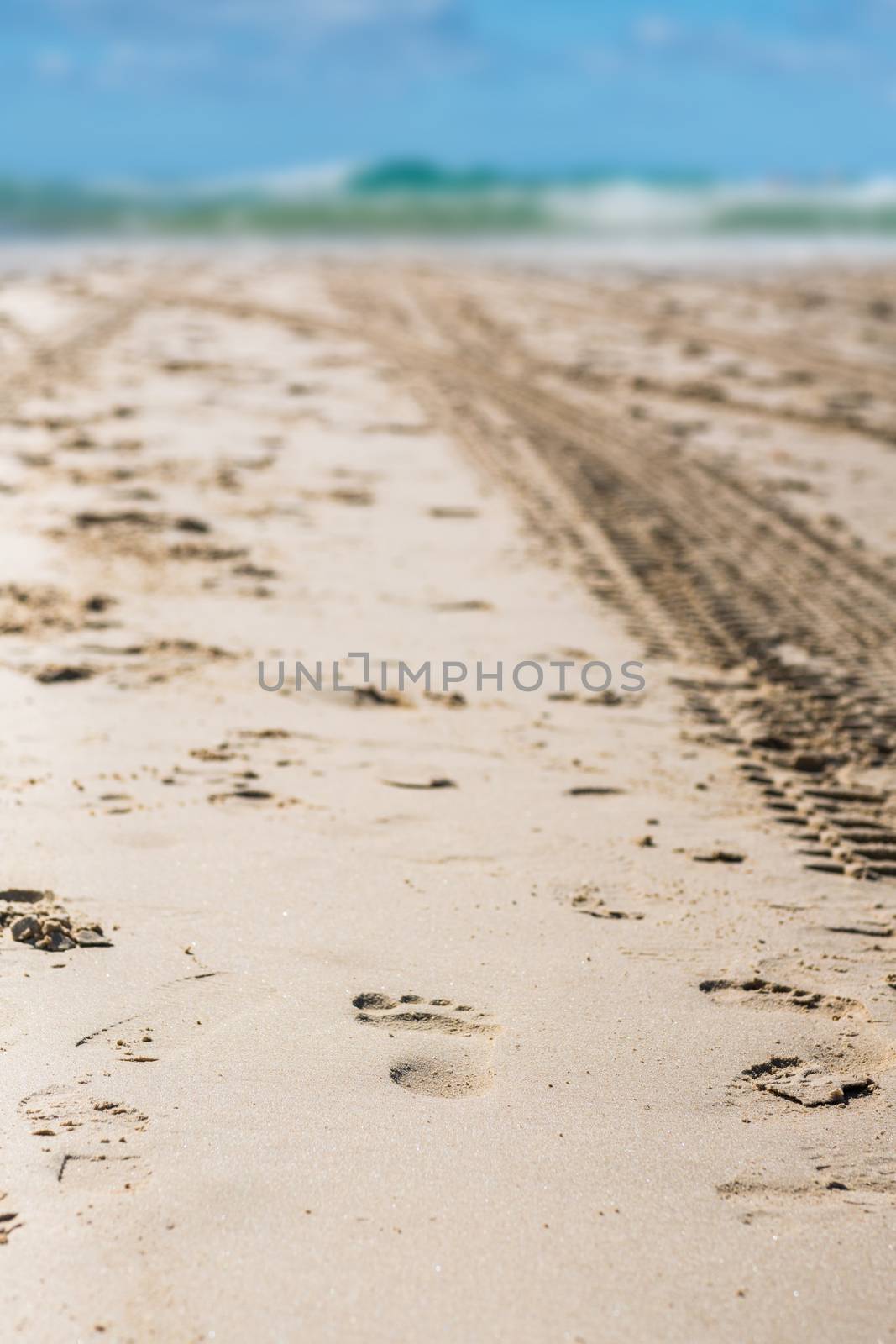 landscape Mediterranean Sea, footprints in the sand