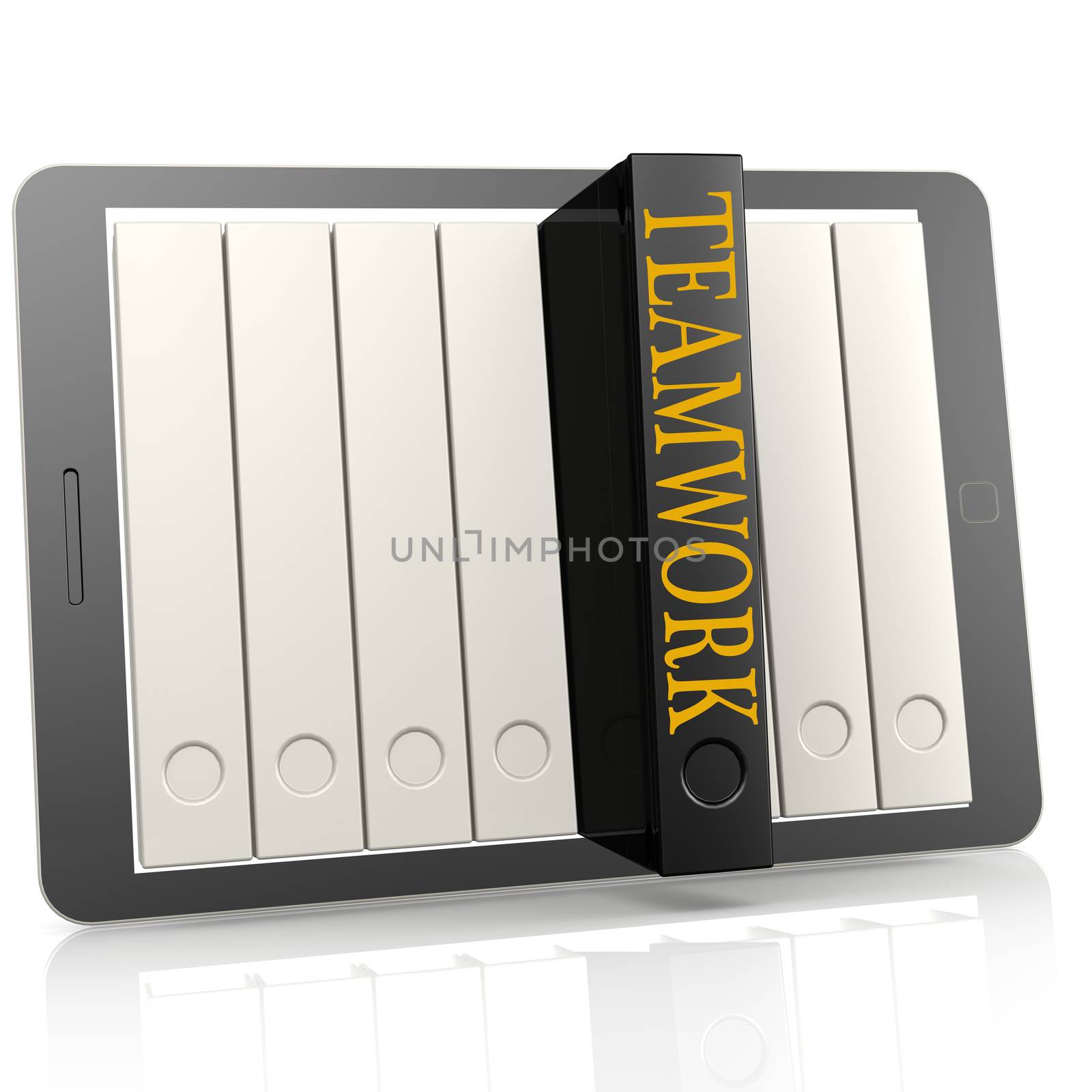 Book and tablet teamwork concept, 3D rendering