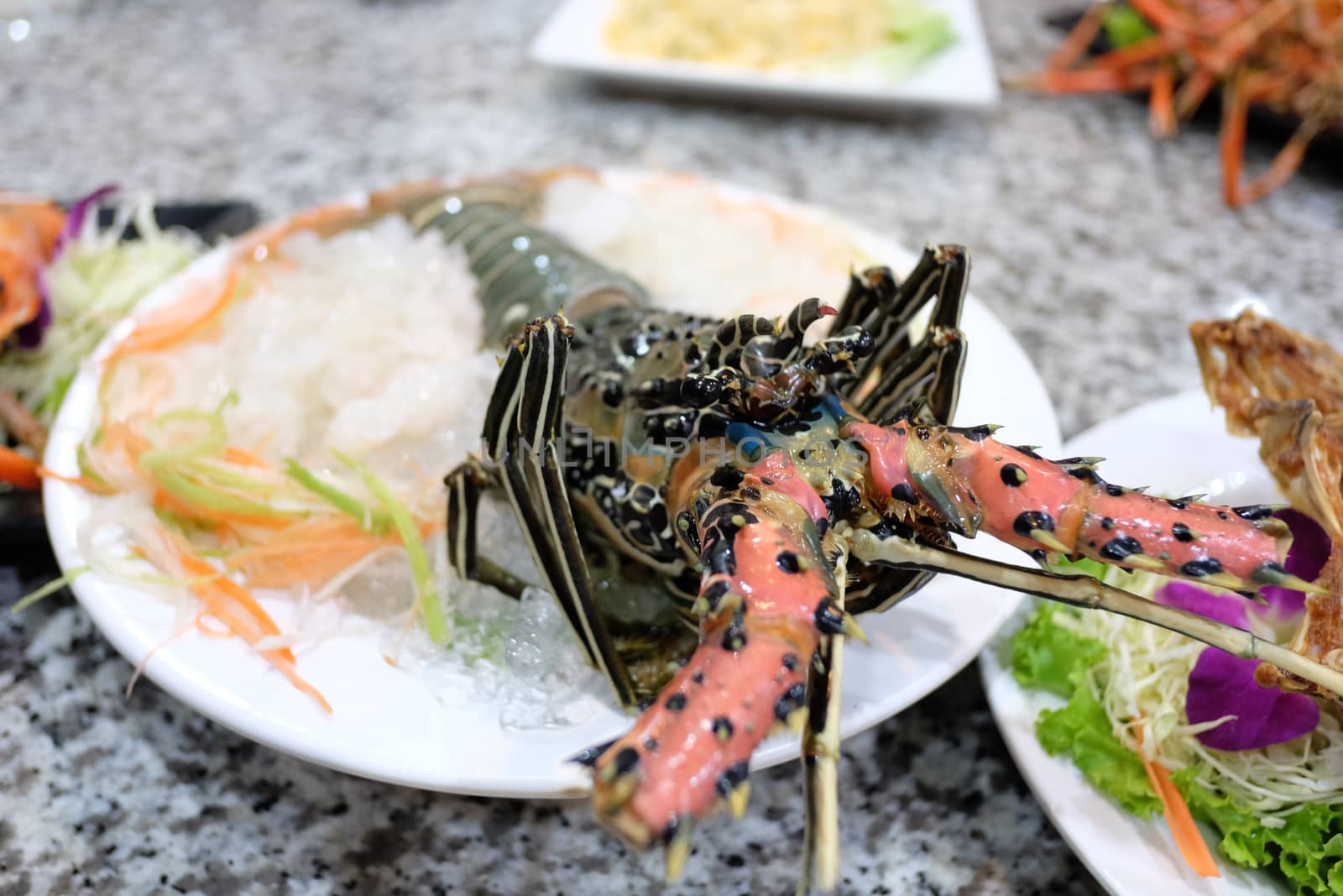 JAPANESE FOOD - close-up shot of sashimi of fresh  lobster by pumppump